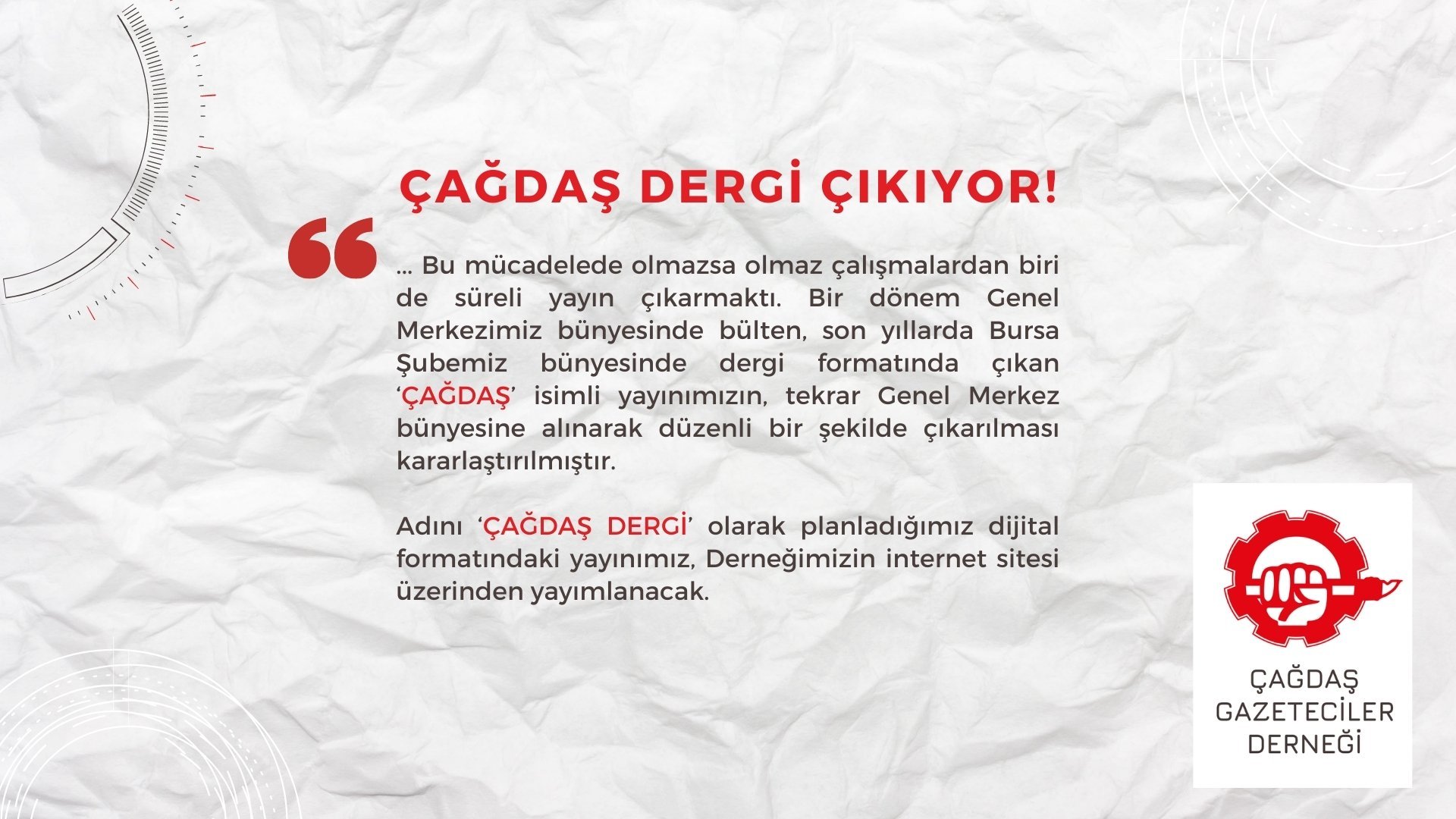 Çağdaş Dergi çıkıyor