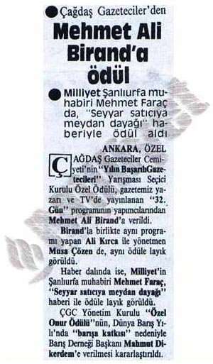 Mehmet Ali Birand’a ödül