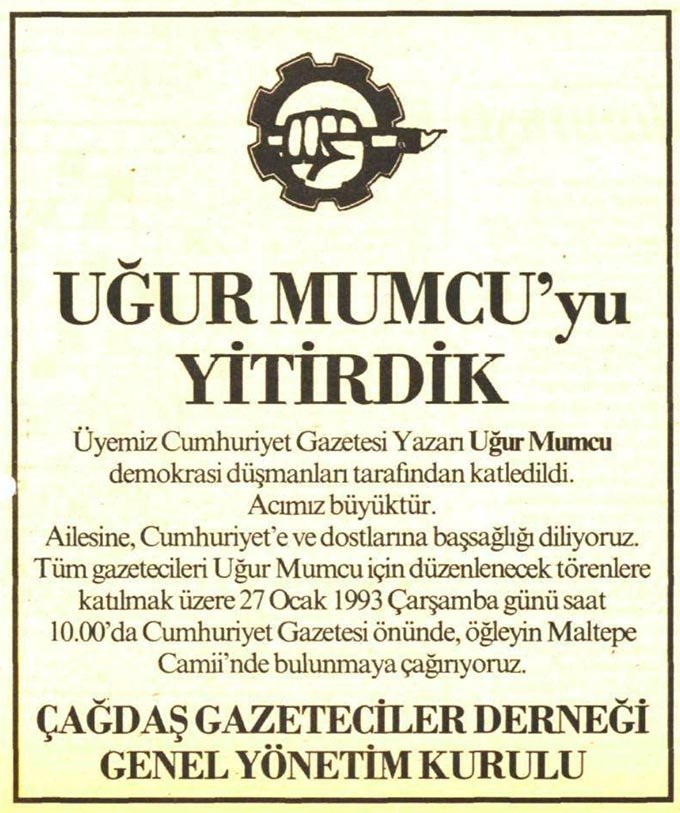 UĞUR MUMCU’YU YİTİRDİK