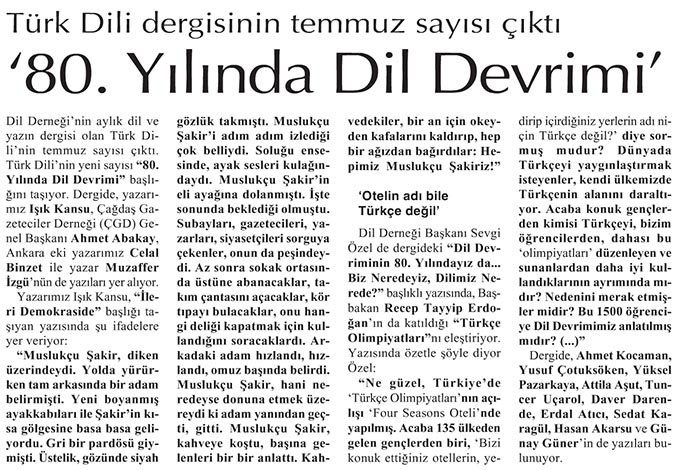 ’80. Yılında Dil Devrimi’