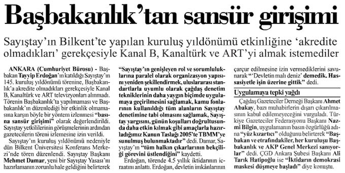 Başbakanlık’tan sansür girişimi