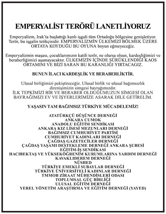 EMPERYALİST TERÖRÜ LANETLİYORUZ