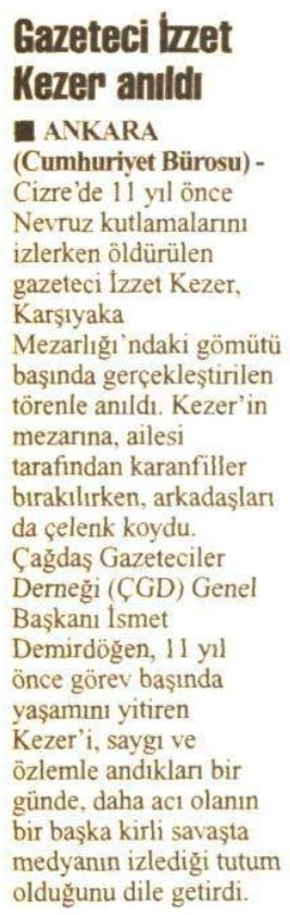 Gazeteci İzzet Kezer anıldı