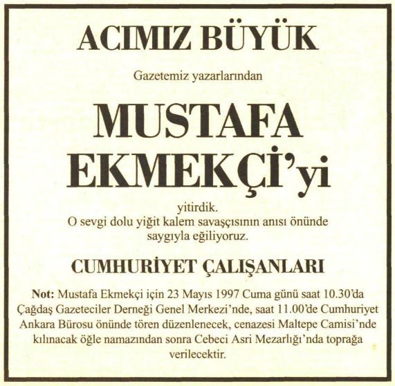 MUSTAFA EKMEKÇİ ÖLÜM İLANI