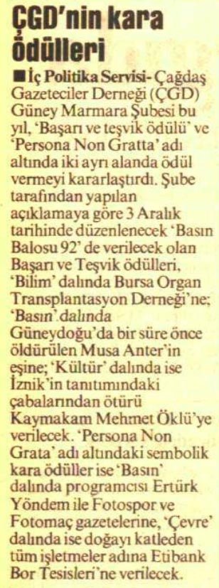 ÇGD’nin kara ödülleri