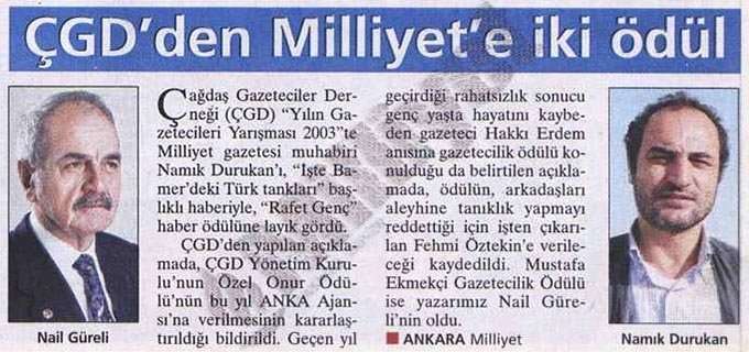 ÇGD’den Milliyet’e iki ödül